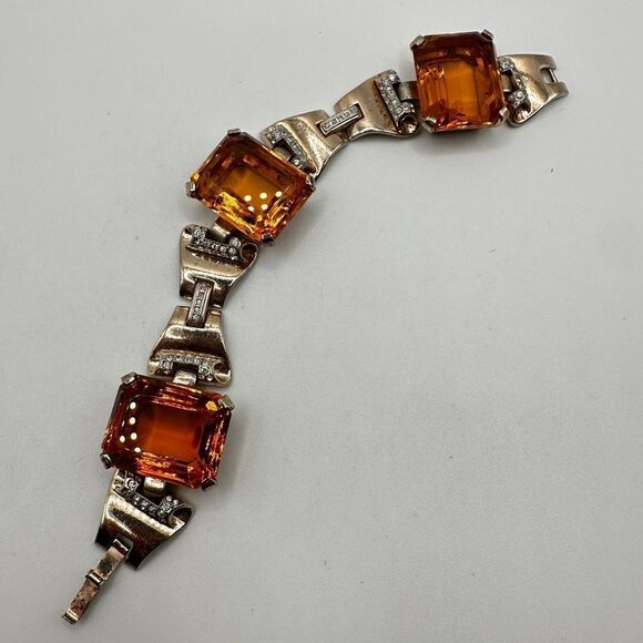 RARE Crown Trifari Sterling Bracelet, A. Philippe "Tank" Faux Citrine Bracelet! - Picture 9 of 16